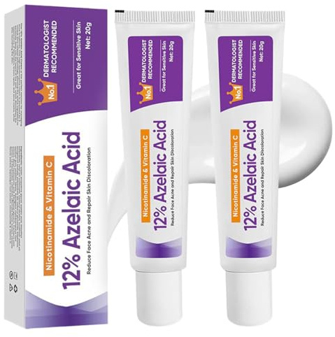 2 Stück 12% Azelaic Acid Serum, Azelainsäure Serum für Rötungen & Unreine Haut, Anti Pickel Serums, Reduziert Sichtbare Flecken, Akne Creme Für Ebenmäßigere Haut, Gesichtsserum für Alle Hauttypen