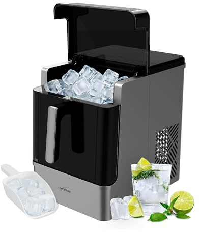Cecotec Máquina de Hacer Hielo Chillin' Ice 2300. 23kg/24h, Depósito Hielo 1,8kg, Depósito Agua 2L, Compresor con Enfriamiento por Aire, Cubitos Sólidos, Hielo Siempre Disponible