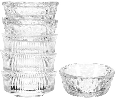 GARVALON Tazones para Bocadillos de Vidrio, 6 Piezas 3 Cuencos de Patrón Flotante y 3 Cuencos de Patrón Vertical, Mini Tazones para Postres y Salsas, Aptos para Servir Aperitivos