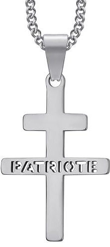 BOBIJOO Jewelry - Pendentif Croix de Lorraine Acier Inoxydable - Patriote - Chaîne Maille Cubaine 55 cm