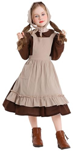 Girls Oktoberfest Outfit Kids Dirndl Dress with Apron and Head Scarf Childs Medieval Village Dress Traditional German Clothing for Halloween Carnival