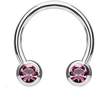 beyoutifulthings Hufeisen-Ring 2 ZIRKONIA Universal-Piercing Brust Nippel Nase Septum Ohr Helix Cartilage Edelstahl Silber 1,2/1,6mm 10/12mm