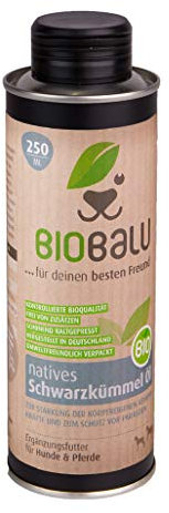 Biobalu Bio svart kumminolja 250 ml | svart kumminolja för hundar och hästar | Kompletterande foder för att öka försvaret | barfolja och skydd mot parasiter
