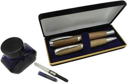 Set Schreibgerät Füller Präsident + Kugelschreiber Nussbaum Holz + Etui