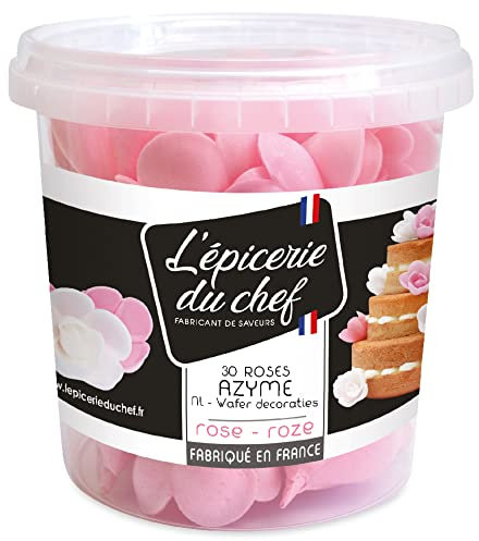 Épicerie du Chef - Pot de 30 Roses en Azyme Rose - Décoration Fleur Alimentaire Pâtisserie, Gâteau, Pièce-Montée, Cupcakes - Comestibles & Colorant Origine Naturelle - Fabriqué en France - EDC8696