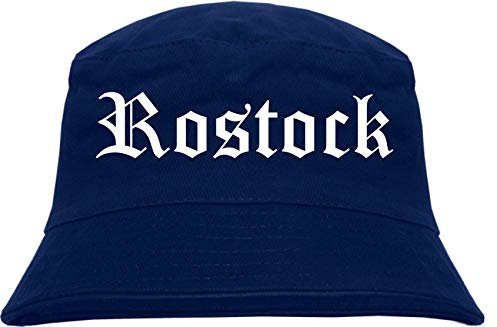 Rostock Fischerhut - Dunkelblau - Altdeutsch - Bedruckt - Bucket Hat Anglerhut Hut L/XL Dunkelblau