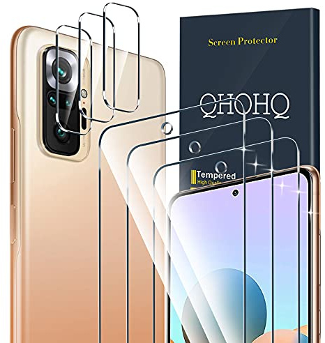 QHOHQ 3 Piezas Protector de Pantalla para Xiaomi Redmi Note 10 Pro/Note 10 Pro MAX con 3 Piezas Protector de Lente de Cámara,Cristal Templado Membrana,Anti-Arañazos - Sin Burbujas - Fácil Instalación