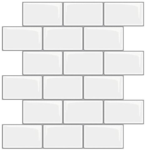 Art3dwallpanels 10 Blätter Dickes 3D Fliesenaufkleber Küche Bad Fliesenaufkleber zum Abziehen und Aufkleben Weiß Klebefliesen Vinyl Fliesen Wandpaneele Selbstklebend 30 x 30 cm