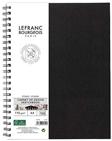 Lefranc Bourgeois 301349 Studio Skizzenbuch 80 Blatt - A4, 110 g/m², Spiralgebunden, Skizzenpapier mit feinkörniger Oberfläche zum Zeichnen mit Bleistiften, Kreide, Kohle und anderen Trockentechniken