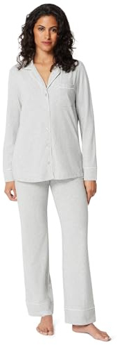 Amazon Essentials Women's Long Sleeve Cotton Modal Pajama Set, Loungewear with Full-Length Bottom, Grey Heather, Large