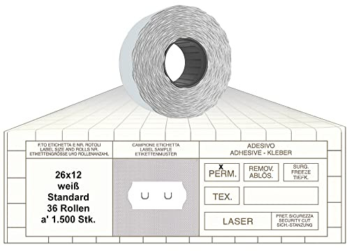 Preisauszeichner Etiketten 26x12 Standard weiß 36 Rollen permanent Preisetiketten für Sato 26 Samark 26