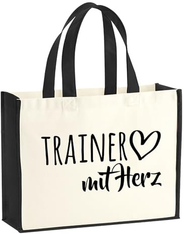 Huuraa Jutetasche Trainer mit Herz Geschenk | Großer Shopper 21 Liter Juteshopper Black Tasche aus Jute und Baumwolle Einkaufstasche Geschenkidee Tragetasche mit Motiv