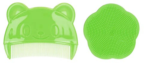 Bürste und Kamm für Milchschorf, Baby Bad Silikonbürste, Sanfter Sensorischer Schrubber Baby Haarkamm mit Weichen Silikonborsten Hilft Bei der Sanften Massage der Kopfhaut, Unverzichtbare(Grün)