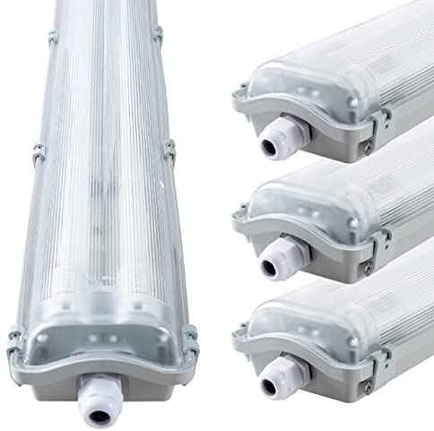 LED Feuchtraumleuchte 120cm IP65 mit 2x 18W Leuchtstoffröhre – neutralweiß 3.600 Lumen – Klappdeckel, Steckklemme, Kabeleinführung NYM-J 3x2,5mm² – 6er Sparset – feuchtraumleuchte LED 120cm