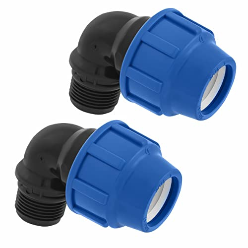 Codo de Compresión para Tubería de Polietileno 32 mm x 1 Macho de 90 grados - 2 piezas - Accesorios de PP MDPE PN16 - Conectores de Aqua para Tuberías de Polietileno PE80, PE100 – SmartProduct