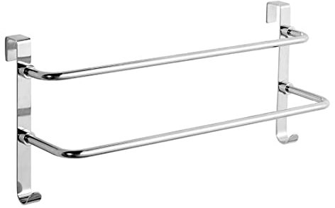EMKE Doppio portasciugamani da bagno, da appendere alla porta, con ganci, in acciaio inox, con ampio spazio per cucina, WC, hotel, doccia, cromato