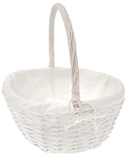 HERSIG - Cesta de Almacenaje de Mimbre con Forma Redonda, Canasta Decorativa de 38 Ø x 18/41 cm | Pongotodo con Forro Interior, Asa Larga y Estructura Trenzada Resistente (Blanco)
