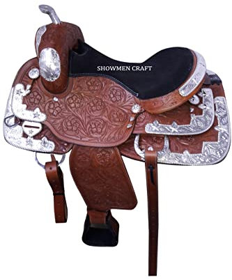 SHOWMEN CRAFT Westernsattel, komplett dekorativ, silberfarben, mit Halfter und Brustrufer (40,6 cm)