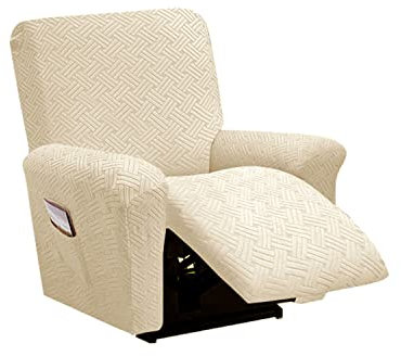 GUYIRT Sesselschoner für Fernsehsessel, Spandex Jacquard 4-teilige Relaxsessel Bezug mit Elastischem Boden, Stretchhusse für Relaxsessel Sesselbezug-Beige
