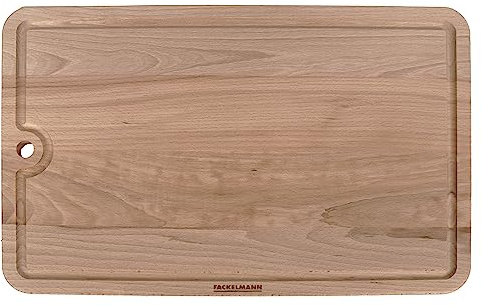 Fackelmann Tabla de Cortar Rectangular con Orificio para Colgar, Tabla para Picar Alimentos, Madera de Haya con Certificación FSC, 40x26 cm, Color Marrón Claro, 1 ud.