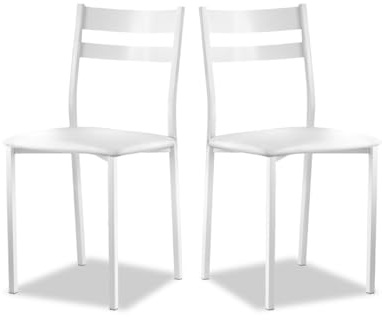 Astimesa - Silla de Comedor o Cocina - Silla de Metal Blanca con Respaldo - Asiento Polipiel en Color Blanco - 38 cm (Ancho) x 45 cm (Alto Asiento) x 85 cm (Alto Total) x 40 cm (Fondo)