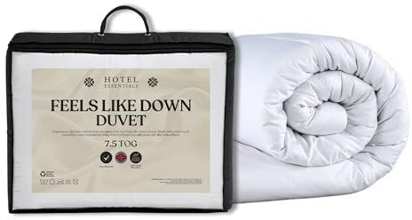 Hotel Essential Soft Touch Feels Like Down 7.5 Tog Anti-Allergy All Season Double Duvet - Hypoallergenic Breathable Microfibre Cover with Lightweight Hollowfibre Filling Bedding Quilt - White