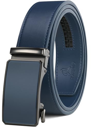 JUKMO Gürtel Herren, Ledergürtel Ratsche Automatikschließe, 35mm Breit Gürtel (Achteck - Blau, M-91cm to 105cm Taille Verstellbar (Länge 125cm))