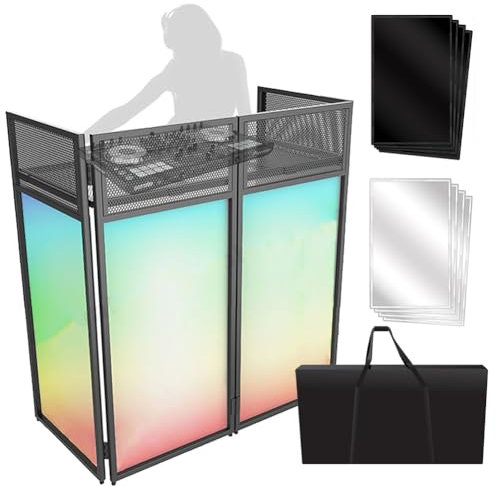 HYQNG Tragbare DJ-Fassadenkabine, DJ-Fassadentischstation, 40 * 40 * 20 Zoll,Faltbare Flache DJ-Event-Tischplatte mit weißem und schwarzem Stoff, gepolsterte Tragetasche,stehender DJ-Tisch aus Metall
