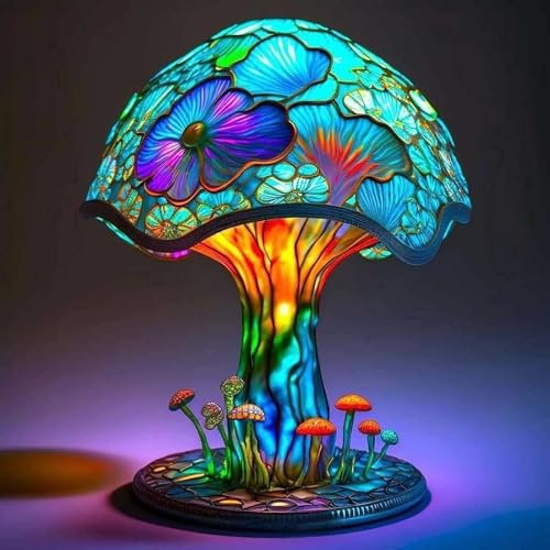 Yevheniy Mushroom Decorative Lamp, Painting Mushroom Table Lamp, 2023 New Resin Plant Series Night Light, Vintage Bohemian Bedside Lamp for Bedrooms Living Room Home Office Table Patio Decor Gift