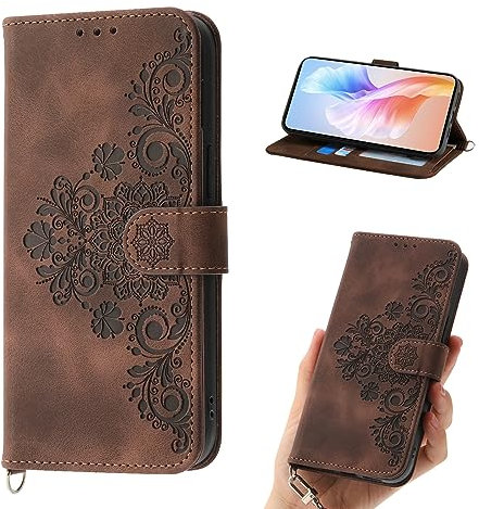 Auslbin Blumen Hülle Kompatibel mit iPhone X/XS, 5 Kartenfächer Handyhülle Vintage-Stil PU-Leder Schutzhülle passend für iPhone X/XS, Braun