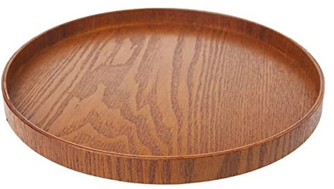 MyrRhe Bandeja de té Redonda de Madera - Fuente versátil para Servir Comida, Frutas y té - Accesorio de Cocina Premium (24 cm)