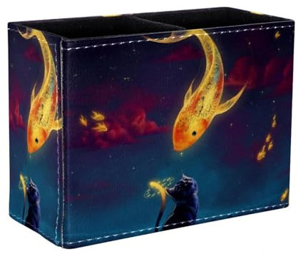 Eslifey Stifthalter, quadratischer Stifthalter für Schreibtisch, Goldene Fische, Katze, Stiftebecher, Make-up-Pinselhalter, Ständer, Display, Schreibtisch, Schreibwaren, Organizer für Zuhause, Büro,