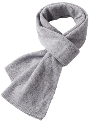 Damen-Woll-Strickschal, warm, lang, 180 x 33 cm, Kaschmir-Schal, langer Schal, einfarbiger Schal, grau, One size