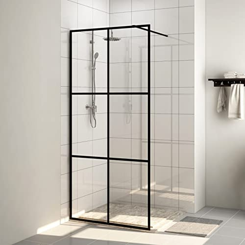IKAYAA Mampara Ducha Fija 90 x 195 cm -Panel Pantalla Fijo Ducha - Mamparas de Ducha Fija con Vidrio ESG 5 mm - Mampara Fija Transparente Negro-Transparente