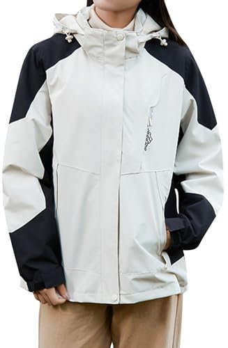 Tragejacke Damen Frühling und Outdoor Camouflage Kapuze Winddicht und Bergsteigen Leicht und atmungsaktiv große Langarm Sportjacke Imprägnierspray Regenjacke (White, XL)