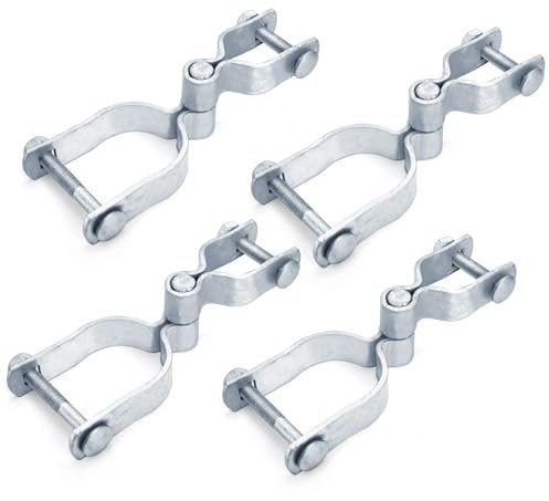 Acshio 4 Set of Chain Link Fence Gate Post Hinge, 2-3/8 x 1-3/8 Galvanized Steel Heavy Duty Gate Hinges, Female Male Fence Frame Hinges for Repairing and Replacing Fence Gate, Bolts Nuts Included