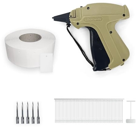 ggm Heftpistole - Etikettierpistole Arrow 9S + 5 Ersatznadeln + 1.000 Kartonetiketten Etiketten 30x45 mm + 1.000 Heftfäden Standard (15mm Heftfäden)