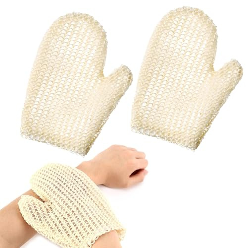 Raheem 2 Stück Sisal-Peelinghandschuhe Körperpeeling Massage-Exfoliationshandschuhe Badeschrubber Körperwaschhandschuhe für intensive Reinigung & Hautglättung – Perfekt für Spa & Peeling