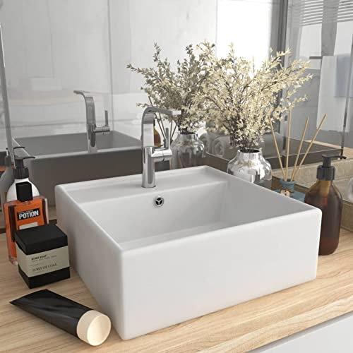 Xichuzi Lavabo Cuadrado rebosadero cerámica Blanco Mate 41x41 cm, Fregadero, Lavabo Baño, Lavamanos Baño, Lavatorio Casa De Banho, Mueble Lavabo sobre Encimera