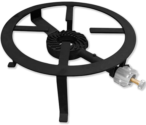 AEFFE Réchaud avec brûleur et vanne, en fonte, carré ou rond, pour extérieur avec pieds, jardin, camping, en conserve, adapté aux poêles (30 cm de diamètre)