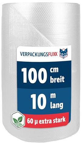 Luftpolsterfolie Rolle 100cm x 10m | Bubble Wrap für Versand, Verpackung und Umzug | 2-schichtige Noppenfolie als Verpackungsmaterial | Füllmaterial für Ihre Pakete