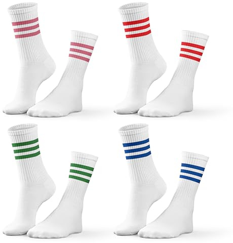 SockTailor Färgglada ränder, korta strumpor för män och kvinnor, unisex vita crew-strumpor, ventilerande bomullsstrumpor för män, perfekta för sport, casual och streetwear, även i stolt version, Röd,