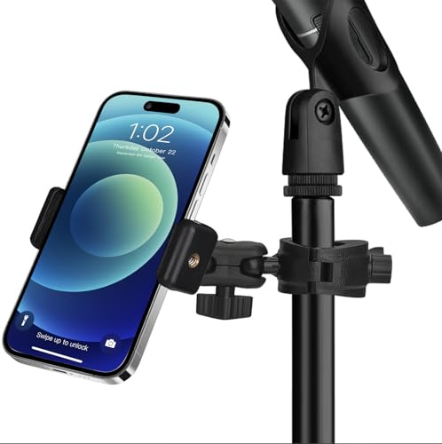Mic Stand Phone Holder, Telefonhalter mit Klemme für Golf Cart Universal Phone Mount Holder für Fahrrad, Rollstuhl, Kinderwagen