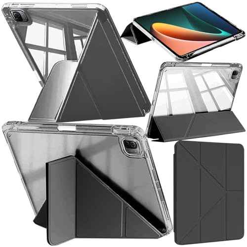 A-BEAUTY Funda para Xiaomi Pad 5/5 Pro 11 Pulgadas 2021 Negro | con Portalápiz, Carcasa Delgada con Soporte Multiángulo, Trasera Transparente, Auto-Sueño/Estela
