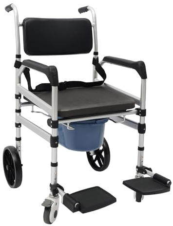 Shower Chair with Wheels, 3 in 1 Commode, Handicap Toilet, Folding Commode Wheelchair, Height Adjustable Shower Wheelchair for Elderly, Disabled, Pregnant, Handicapped, Injured
