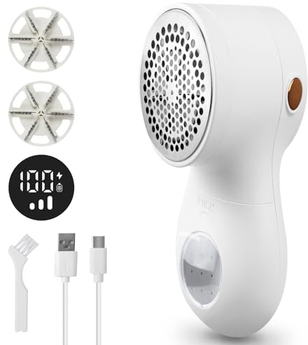 Fusselrasierer Elektrisch, Wiederaufladbarer Stoffrasierer mit LED-Anzeige, 3 Modi, 2 Ersatzklingen, für Kleidung, Pullover, Decken und Möbel
