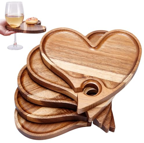 UNICRAFTALE 5 Plateaux Cœur Apéritif Vin Planches Charcuterie Bois Plateau Fromage Cocktail Cadeaux Mariage