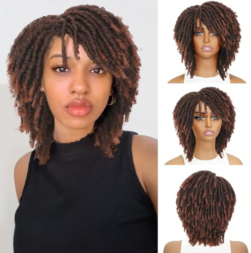 Perruque WIGNEE Dreadlock Perruque courte Afro Twist Bouclée Perruque synthétique résistante à la chaleur pour femmes et hommes noirs avec coiffure naturelle (1B/350)