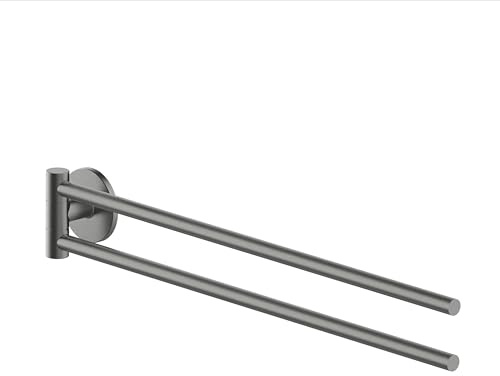 Lenz Handtuchhalter SIVO in Graphit – 2 schwenkbare Arme, 40 cm – Mit Anti-Fingerabdruck Oberfläche – Wandmontage, zum Kleben oder Bohren – 4205352