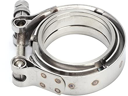 MasYosh Capacitación de Acero Inoxidable de la Banda de 2.25 Pulgadas V, Turbo de Escape Turbo con 2 Bridas, Fácil de Instalar y Quitar,
